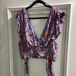 Free people Floral Ruffle Wrap Top